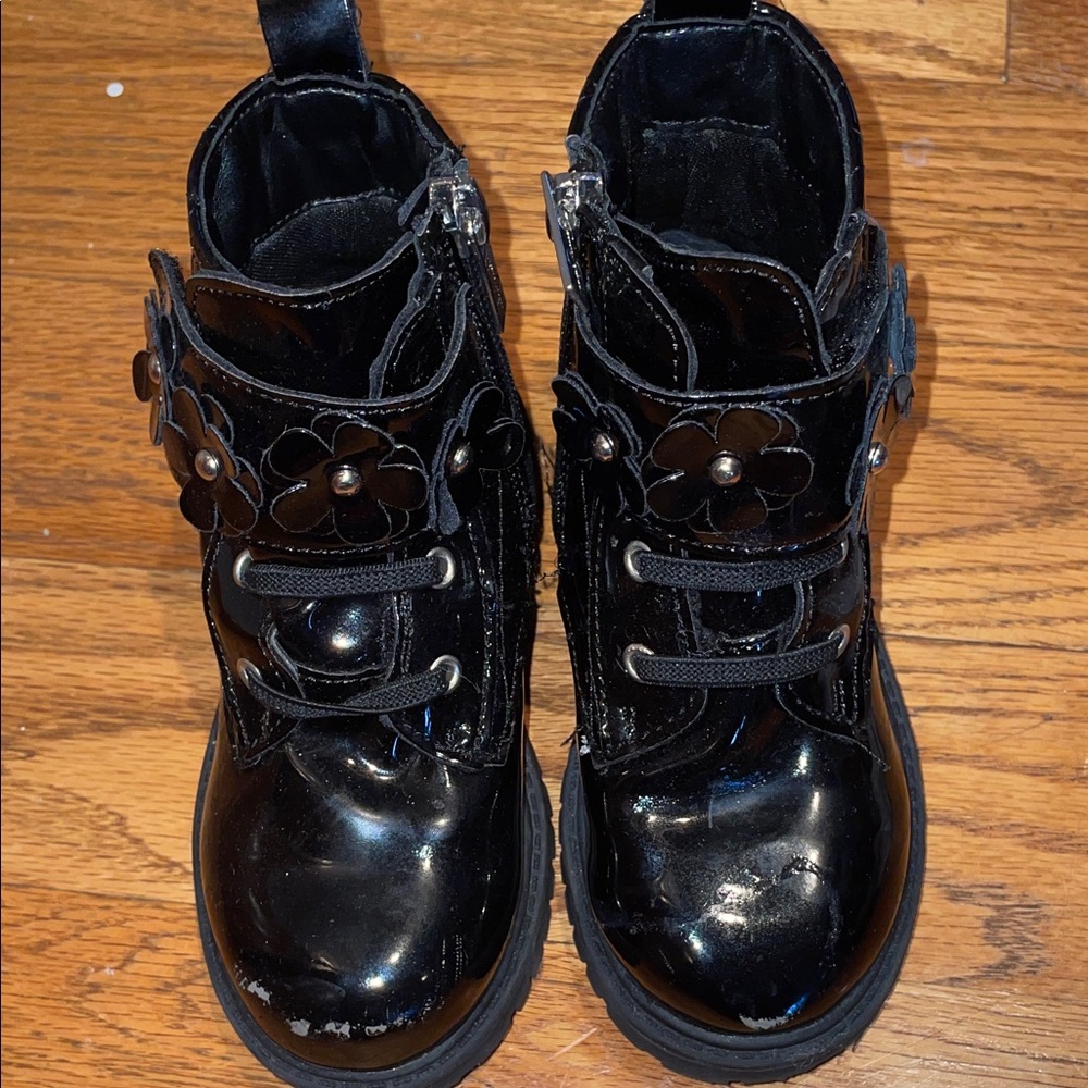 Jessica Simpson Black Kids Boots with Floral Accents